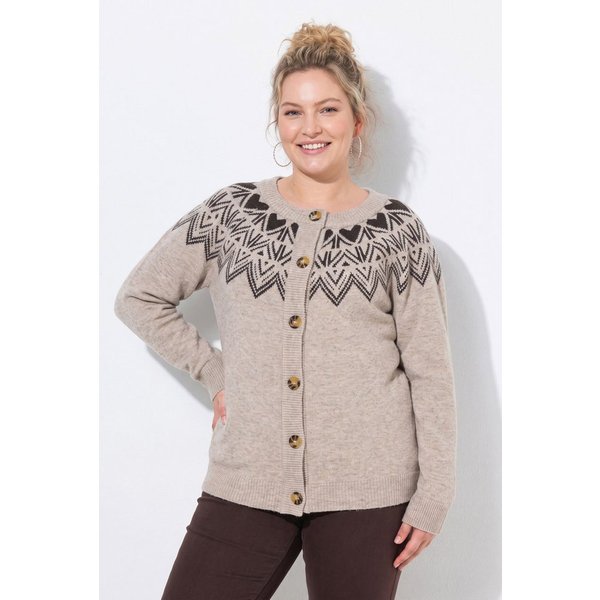 Ulla Popken Strickjacke Strickjacke Norwegermuster Rundhals Langarm