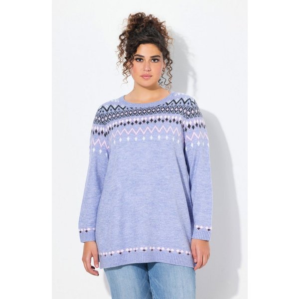 Ulla Popken Strickpullover Norweger-Pullover Rundhals Langarm weicher Strick