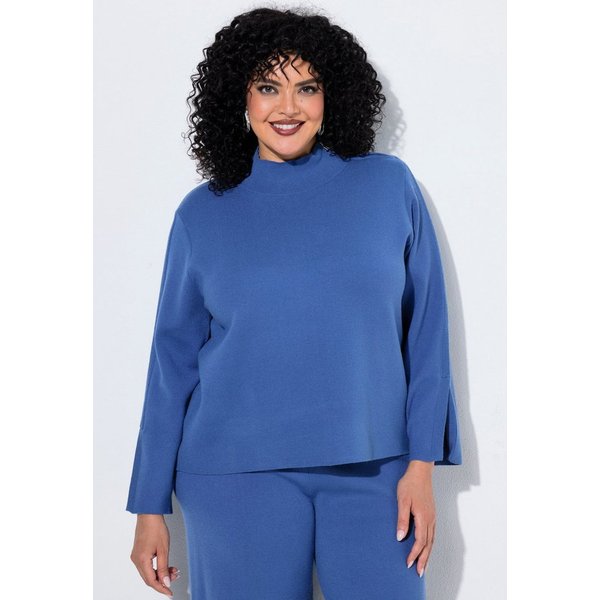 Ulla Popken Strickpullover Pullover Ärmelschlitze Stehkragen Reißverschluss