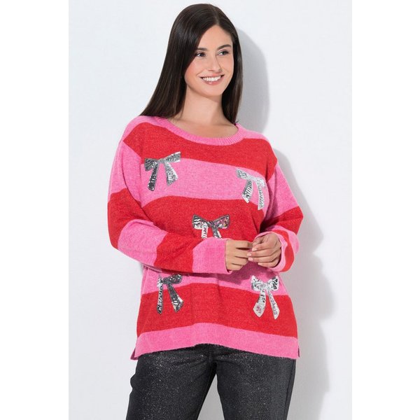 Ulla Popken Strickpullover Pullover Blockstreifen Schleifen-Pailletten