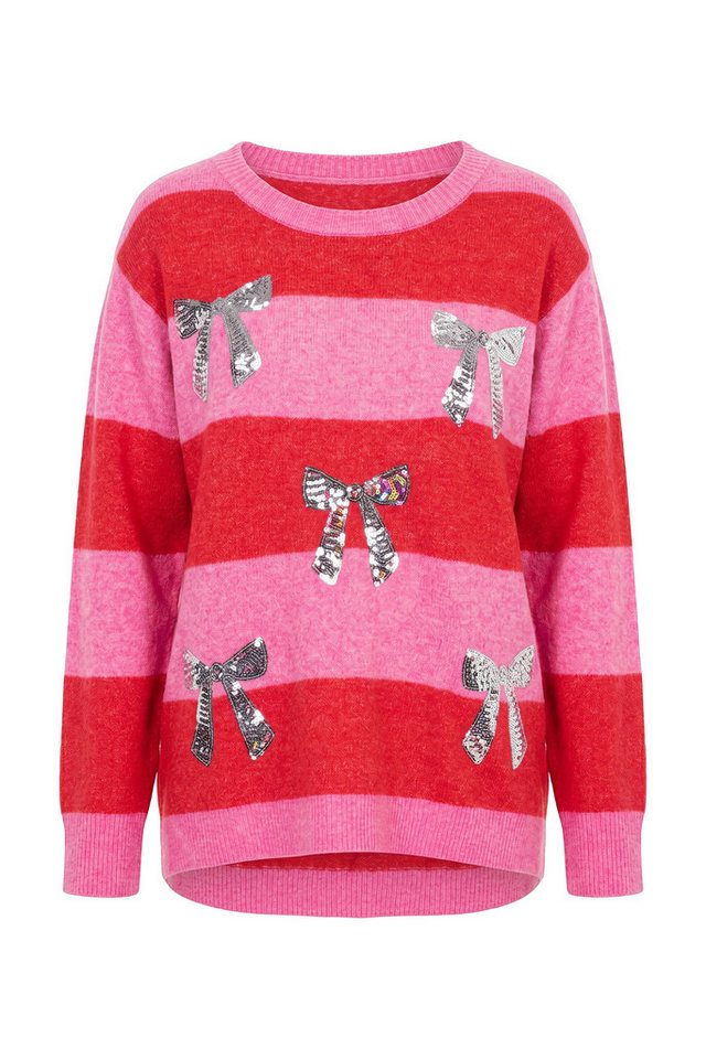 Ulla Popken Strickpullover Pullover Blockstreifen Schleifen-Pailletten – Bild 2 von 4