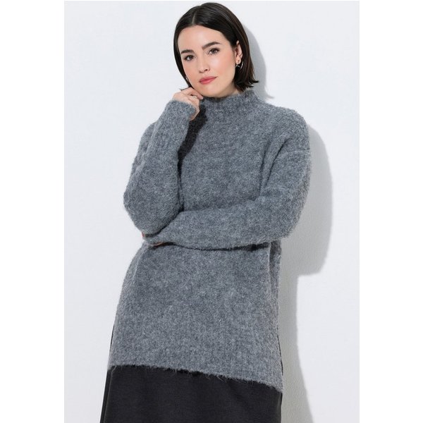 Ulla Popken Strickpullover Pullover Bouclé-Feinstrick Stehkragen Langarm