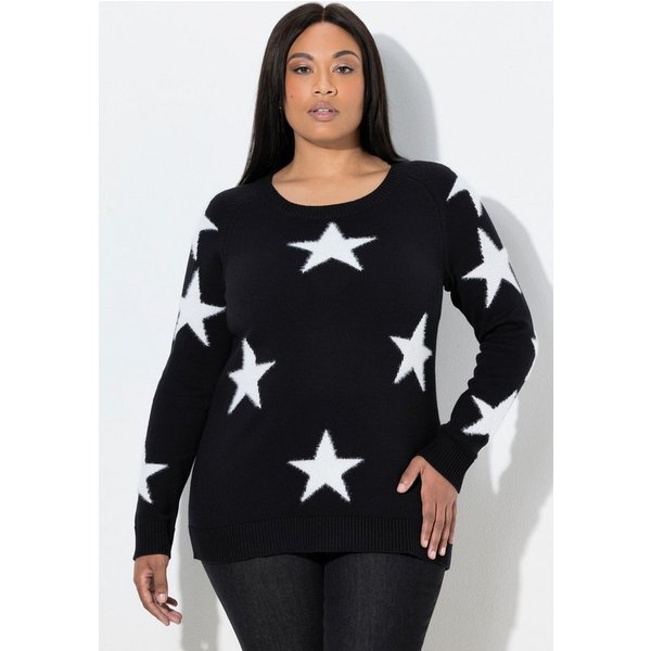 Ulla Popken Strickpullover Pullover Glitzersterne Rundhals Raglan-Langarm