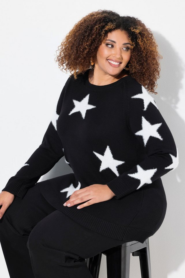 Ulla Popken Strickpullover Pullover Glitzersterne Rundhals Raglan-Langarm – Bild 4 von 5