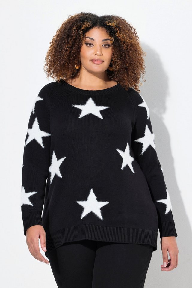 Ulla Popken Strickpullover Pullover Glitzersterne Rundhals Raglan-Langarm – Bild 5 von 5