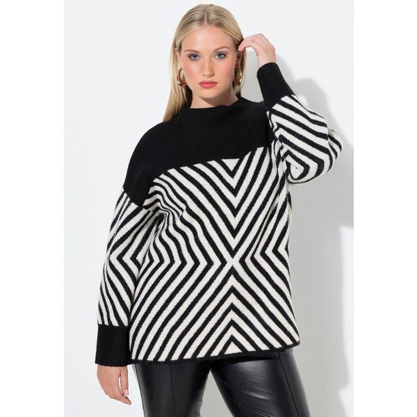 Ulla Popken Strickpullover Pullover grafisches Muster Stehkragen Langarm