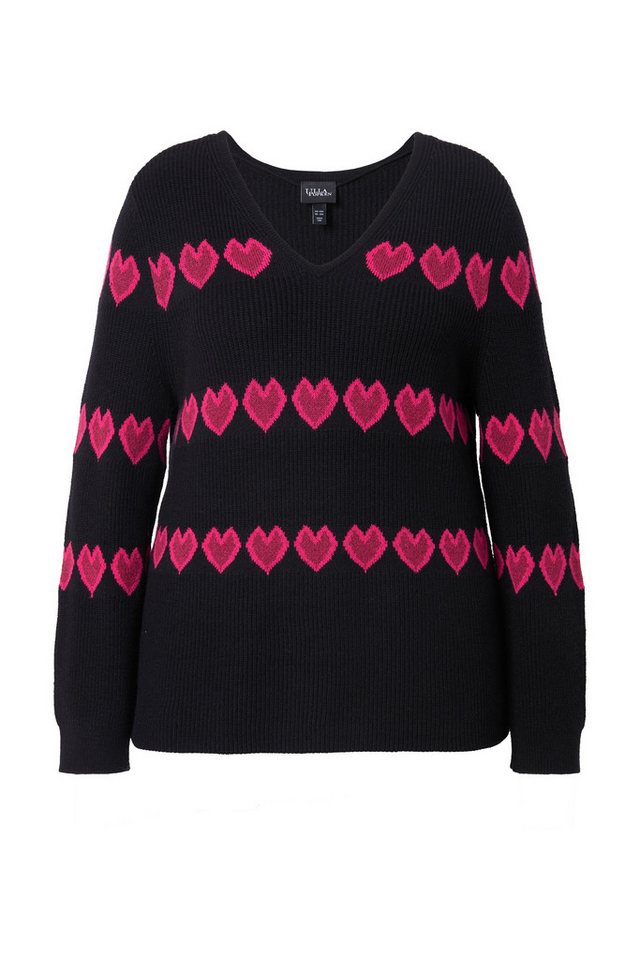 Ulla Popken Strickpullover Pullover Herzen V-Ausschnitt Langarm – Bild 2 von 5