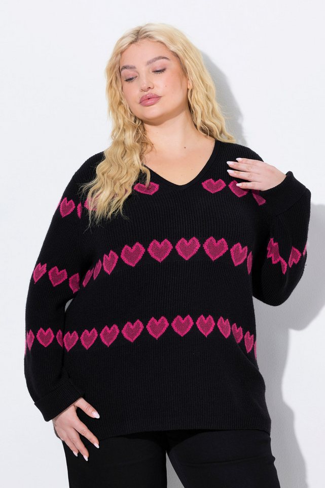 Ulla Popken Strickpullover Pullover Herzen V-Ausschnitt Langarm – Bild 5 von 5