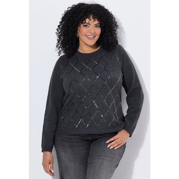 Ulla Popken Strickpullover Pullover Pailletten-Rhomben Rundhals Langarm