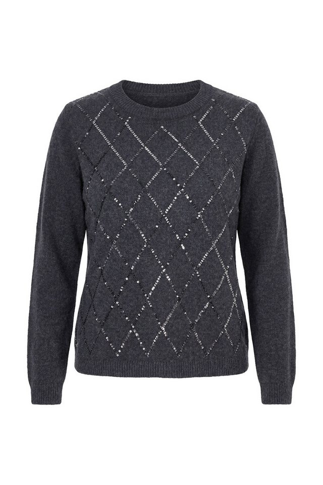 Ulla Popken Strickpullover Pullover Pailletten-Rhomben Rundhals Langarm – Bild 2 von 4