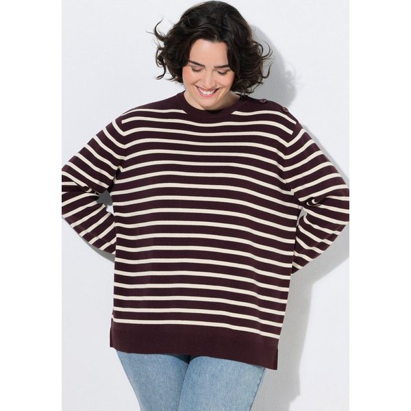 Ulla Popken Strickpullover Pullover Ringel Knopfleiste Rundhals Langarm