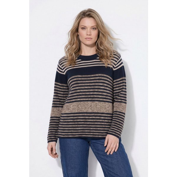 Ulla Popken Strickpullover Pullover Ringel Rundhals Langarm Biobaumwolle