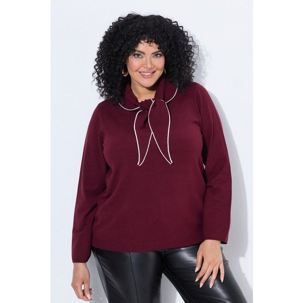 Ulla Popken Strickpullover Pullover Schal-Detail V-Ausschnitt Langarm