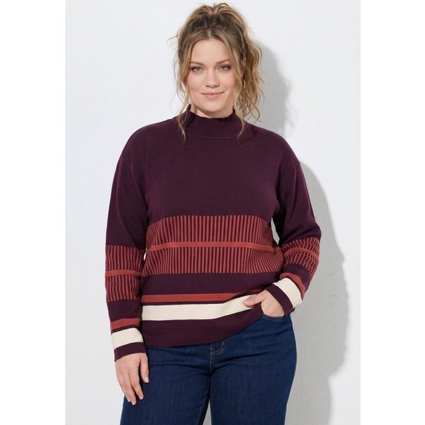 Ulla Popken Strickpullover Pullover Streifen Stehkragen Langarm Biobaumwolle