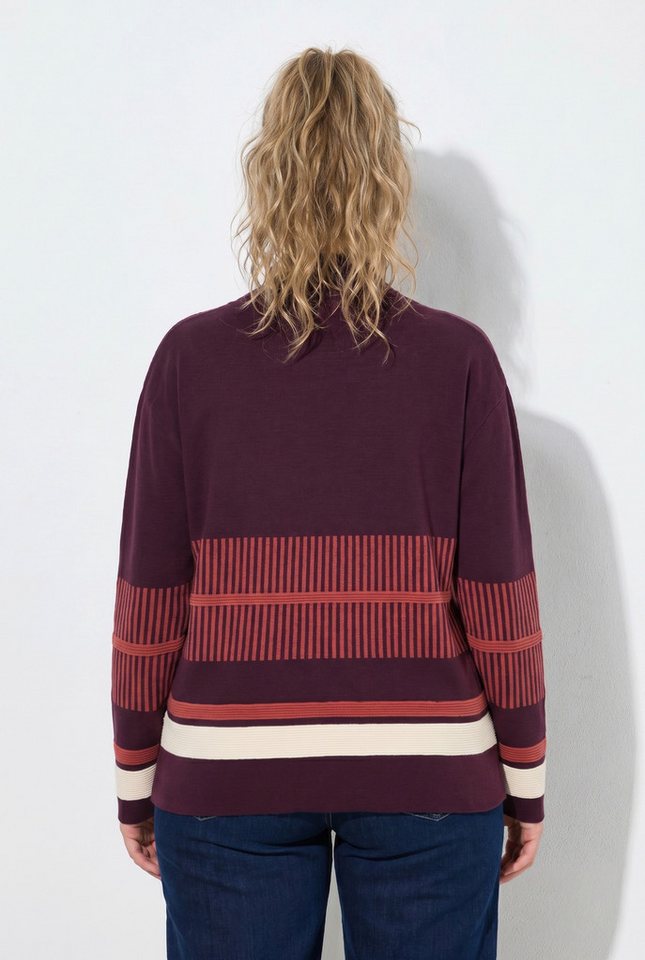 Ulla Popken Strickpullover Pullover Streifen Stehkragen Langarm Biobaumwolle – Bild 3 von 4