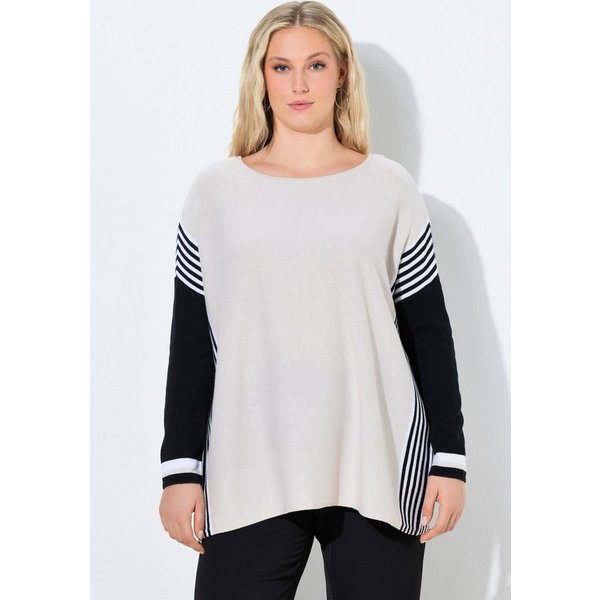 Ulla Popken Strickpullover Pullover Streifen U-Boot-Ausschnitt Langarm