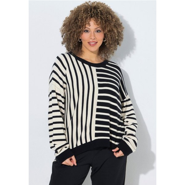 Ulla Popken Strickpullover Pullover Streifenmix Oversized Rundhals Langarm
