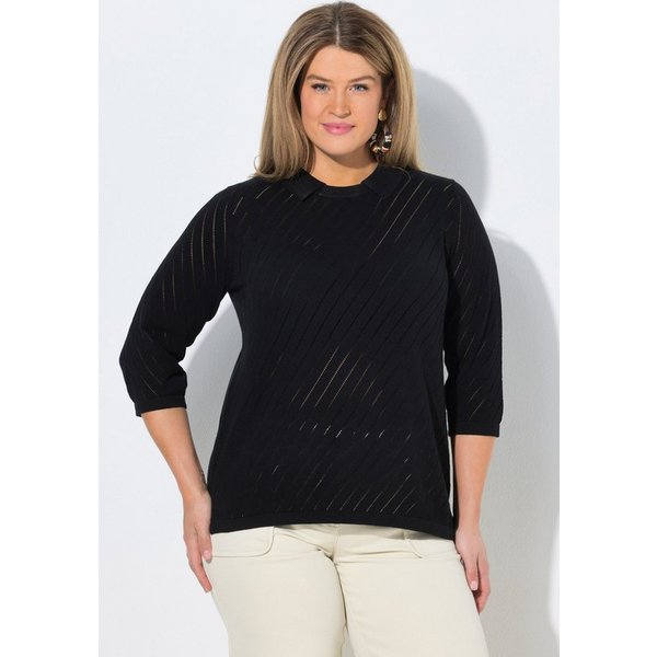 Ulla Popken Strickpullover Pullover Streifenstruktur Rundhals Polokragen