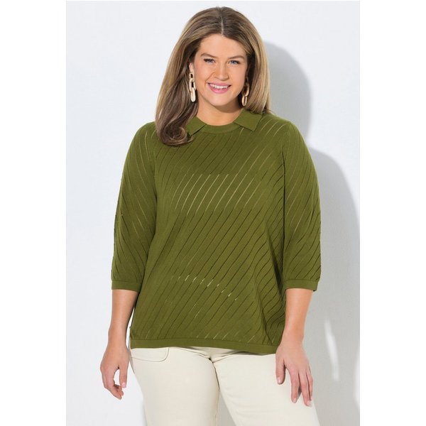 Ulla Popken Strickpullover Pullover Streifenstruktur Rundhals Polokragen