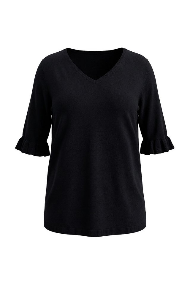 Ulla Popken Strickpullover Pullover V-Ausschnitt Rüschen-Halbarm – Bild 2 von 4