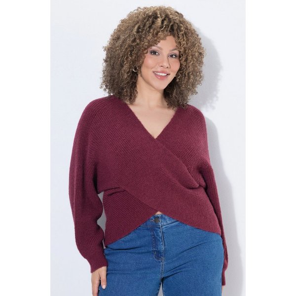 Ulla Popken Strickpullover Pullover Wickeloptik V-Ausschnitt Langarm