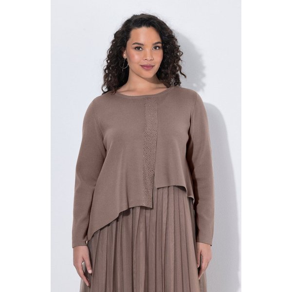 Ulla Popken Strickpullover Pullover Ziersteine Zipfelsaum Rundhals Langarm