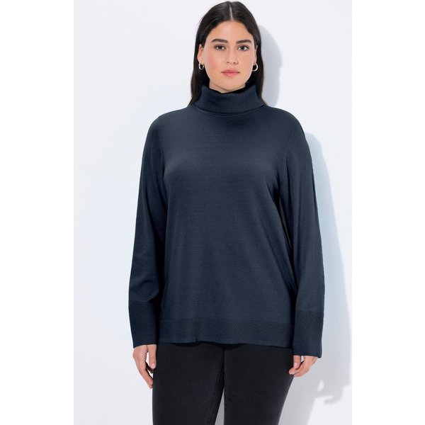 Ulla Popken Strickpullover Rollkragenpullover breite Rippbündchen Langarm