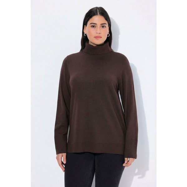 Ulla Popken Strickpullover Rollkragenpullover breite Rippbündchen Langarm