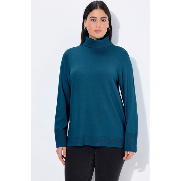Ulla Popken Strickpullover Rollkragenpullover breite Rippbündchen Langarm
