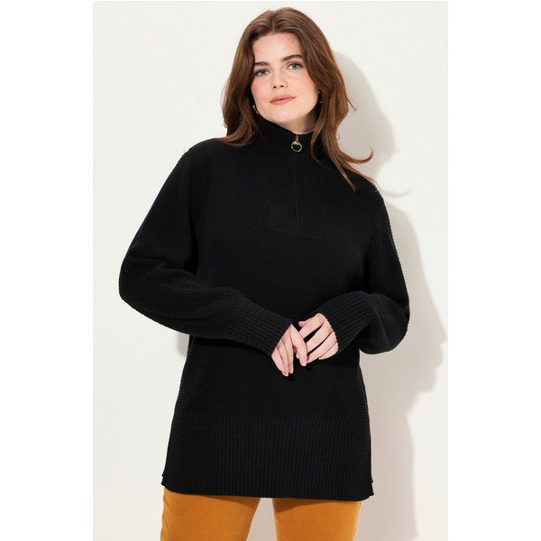 Ulla Popken Strickpullover Strick-Troyer Stehkragen Zipper Langarm