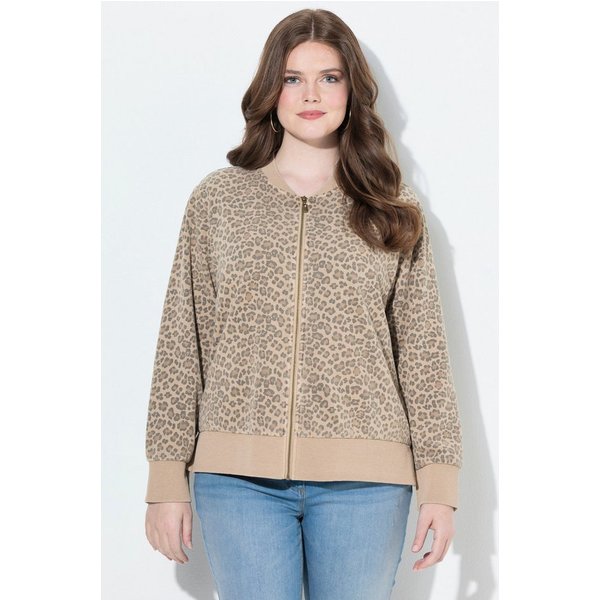 Ulla Popken Sweatjacke Sweatjacke Leomuster Rundhals Knopfleiste Langarm