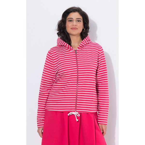 Ulla Popken Sweatjacke Sweatjacke Ringel Saumtunnel Kapuze