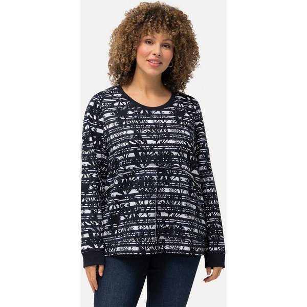 Ulla Popken Sweatshirt Sweatshirt offene Kanten Rundhals Langarm