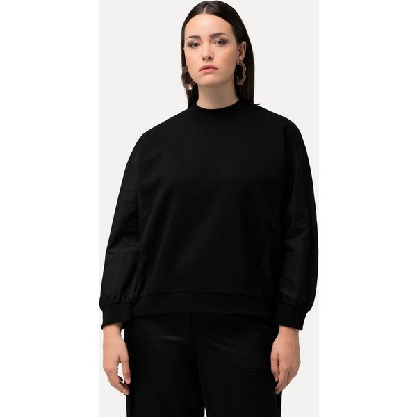 Ulla Popken Sweatshirt Sweatshirt Popeline-Einsatz Rundhals