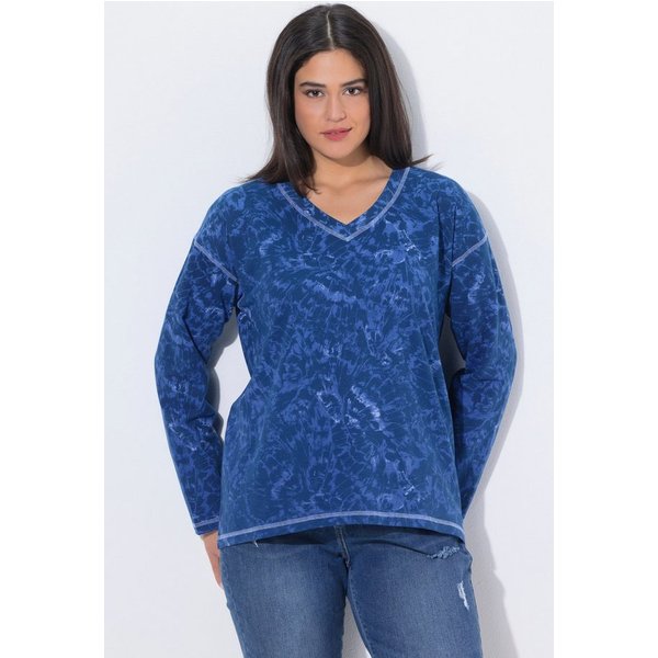 Ulla Popken Sweatshirt Sweatshirt Schmetterlinge V-Ausschnitt Langarm