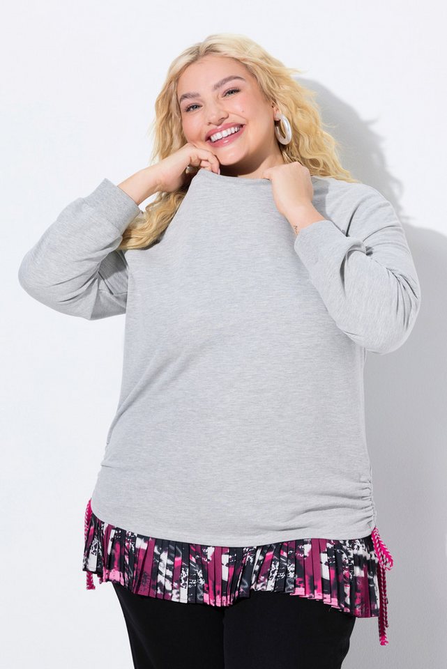 Ulla Popken Sweatshirt Sweatshirt seitliche Raffbänder Rundhals Langarm – Bild 4 von 5
