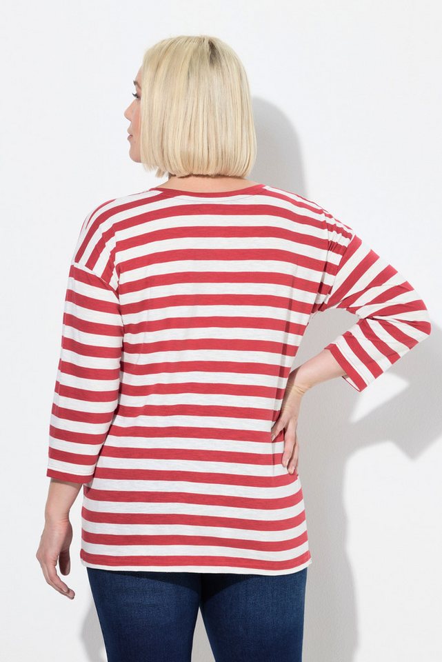 Ulla Popken T-Shirt Shirt Ringel Oversized Rundhals Langarm – Bild 3 von 4