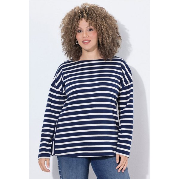 Ulla Popken T-Shirt Shirt Ringel Oversized U-Boot-Ausschnitt Langarm