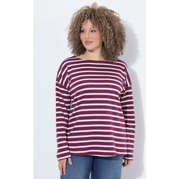 Ulla Popken T-Shirt Shirt Ringel Oversized U-Boot-Ausschnitt Langarm