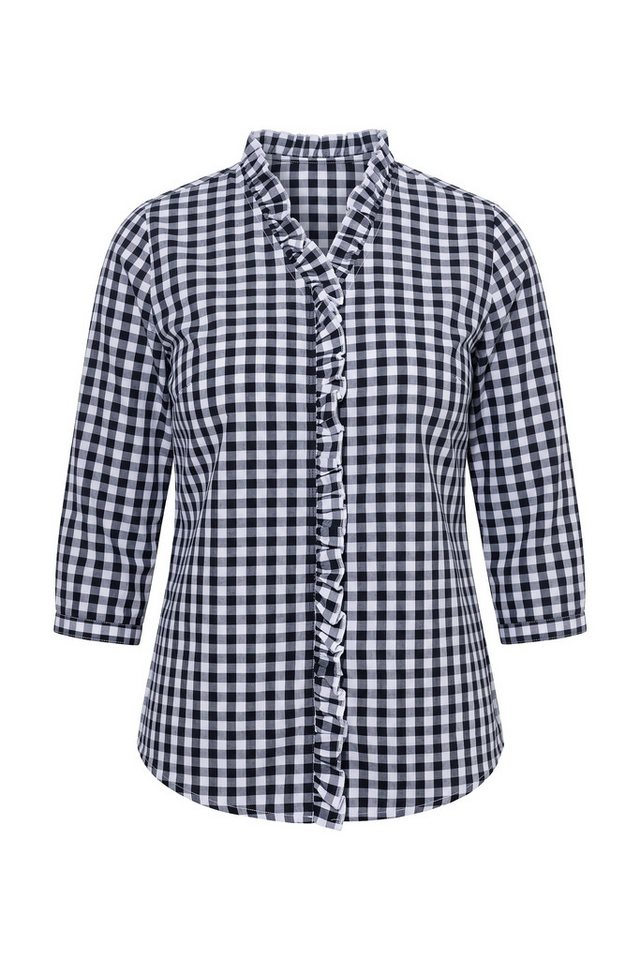 Ulla Popken Trachtenbluse Bluse Karomuster Rüschen Stehkragen 3/4-Arm – Bild 2 von 4