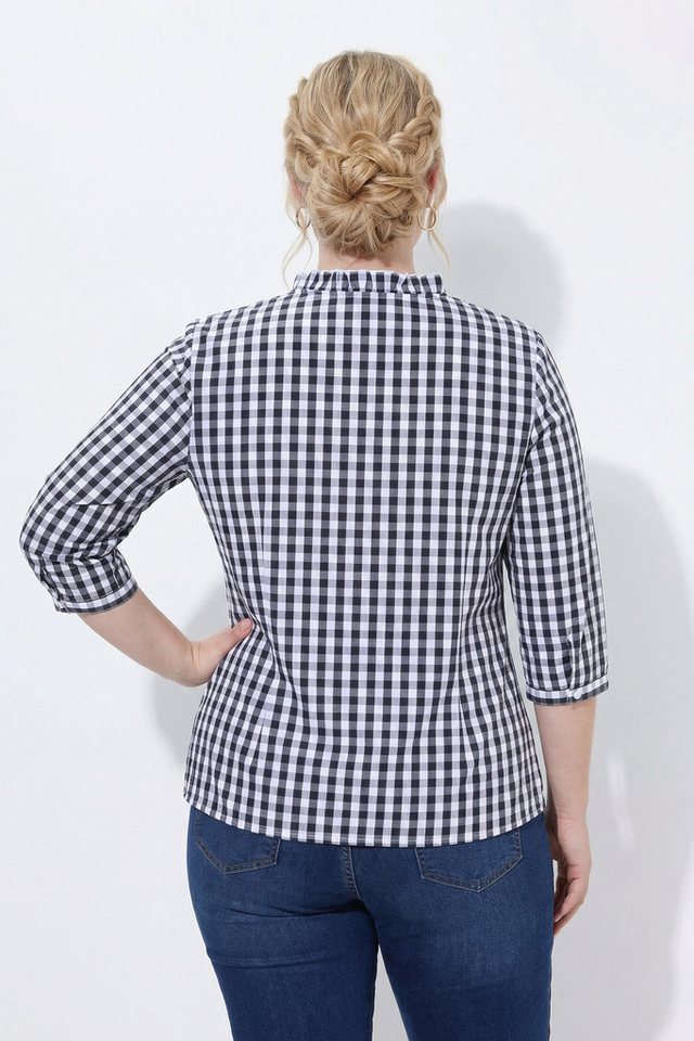 Ulla Popken Trachtenbluse Bluse Karomuster Rüschen Stehkragen 3/4-Arm – Bild 3 von 4