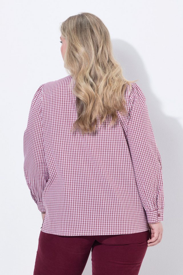 Ulla Popken Trachtenbluse Karobluse Schleife Rundhals Langarm – Bild 3 von 4