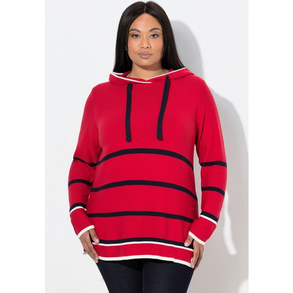 Ulla Popken Wollpullover Pullover Ringel Farbakzente Kapuze Langarm