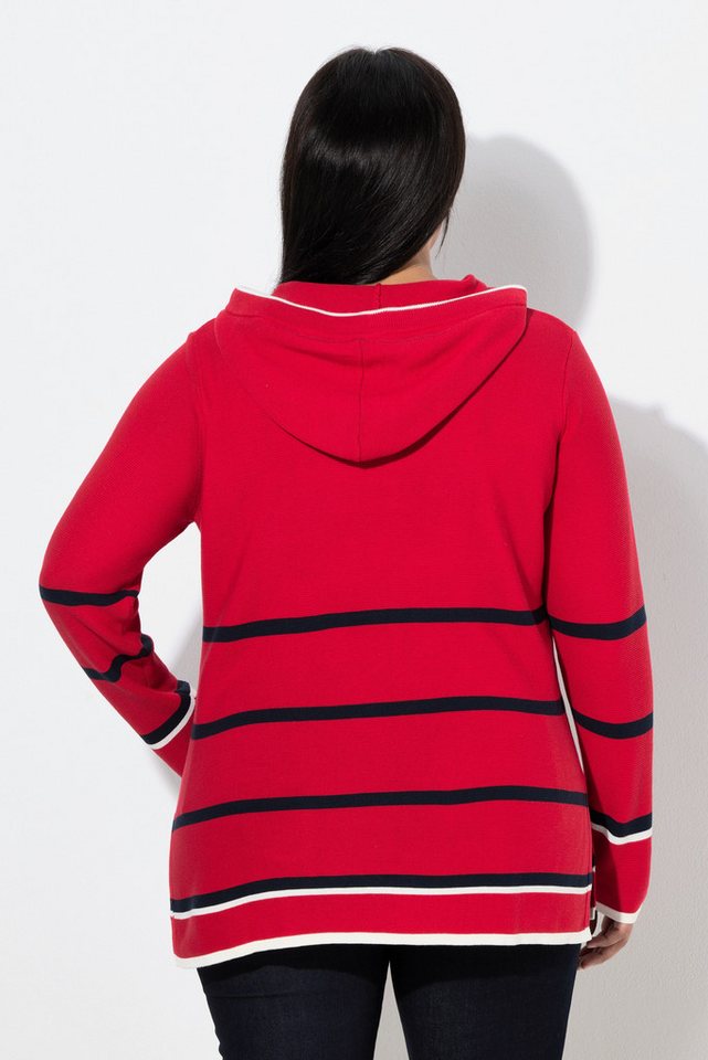 Ulla Popken Wollpullover Pullover Ringel Farbakzente Kapuze Langarm – Bild 3 von 4
