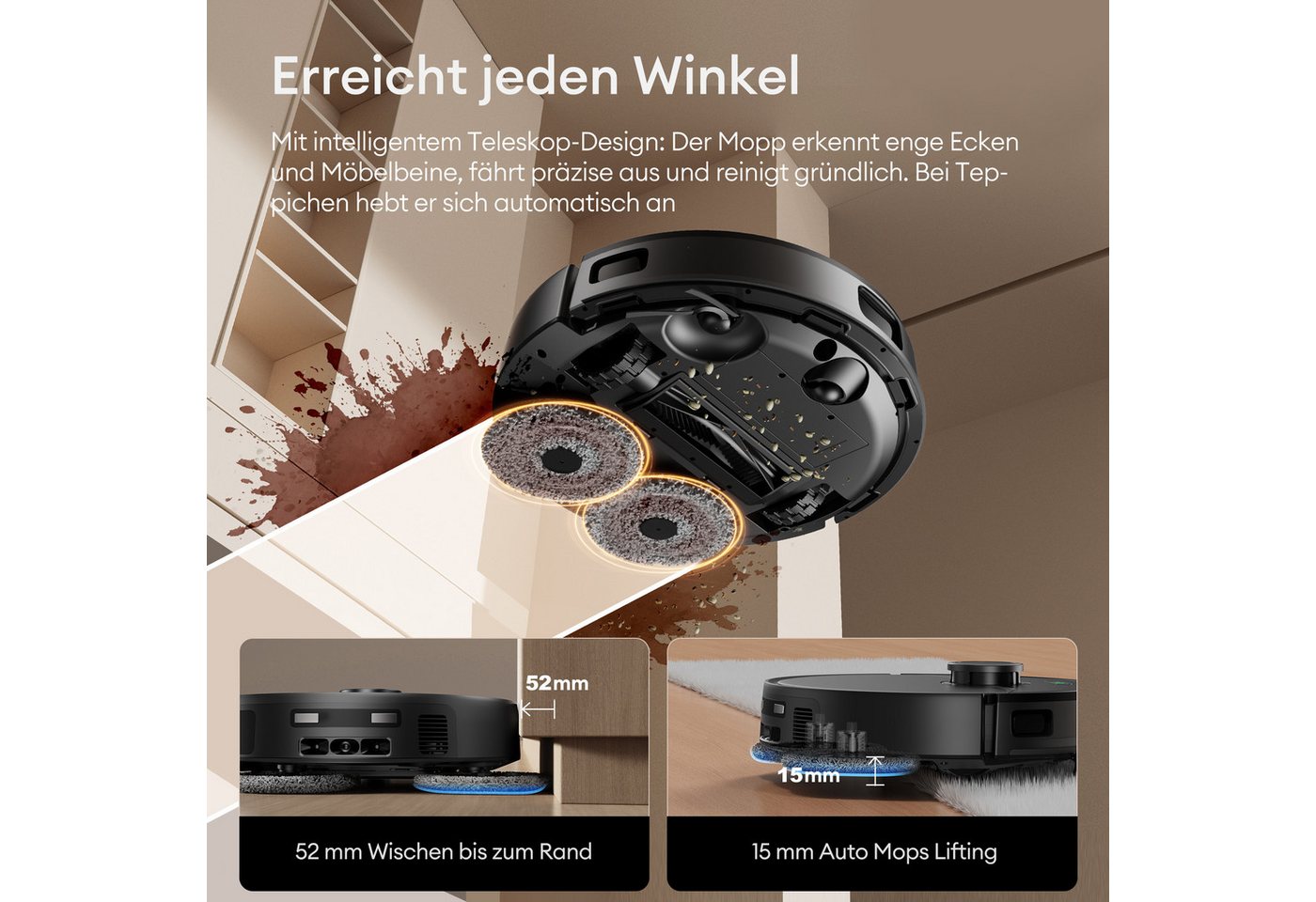 Ultenic Nass-Trocken-Saugroboter saugroboter mit wischfunktion,25000Pa,9 in 1,DualSpin-Wischsystem, mit Beutel, Saug und Wischroboter,Automatikstation,Dual-Airf – Bild 4 von 5