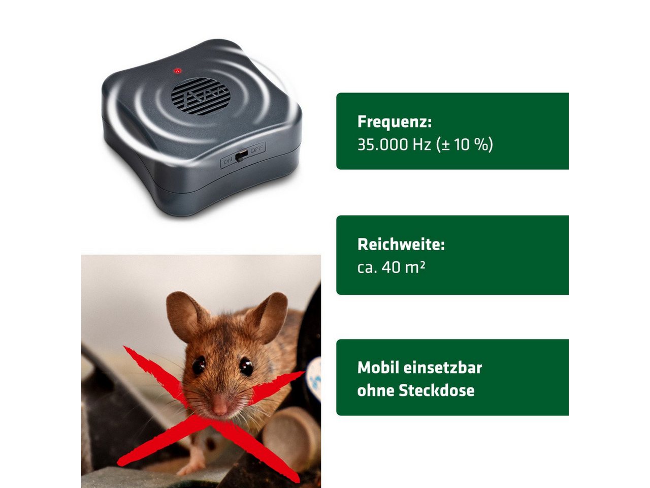 Gardigo Ultraschall-Tierabwehr Gardigo Mäusefeindmobil batteriebetriebener – Bild 4 von 5