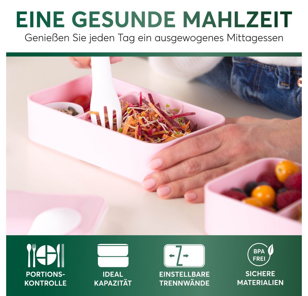 UMAMI Lunchbox All-in-1 1,2L Brotdose - mit Besteck und 2 Saucenbehältern, (für Erwachsene mit Zubehör), Auslaufsichere Brotbox mit Fächern für Meal Prep – Bild 2 von 5