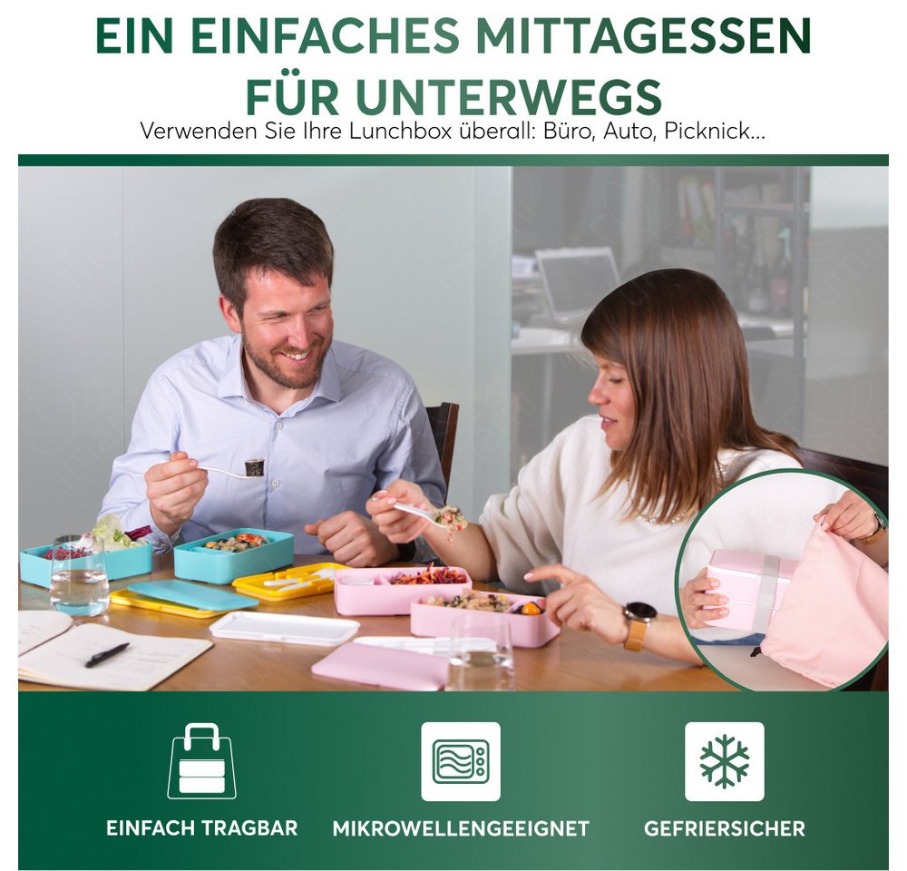 UMAMI Lunchbox All-in-1 1,2L Brotdose - mit Besteck und 2 Saucenbehältern, (für Erwachsene mit Zubehör), Auslaufsichere Brotbox mit Fächern für Meal Prep – Bild 3 von 5
