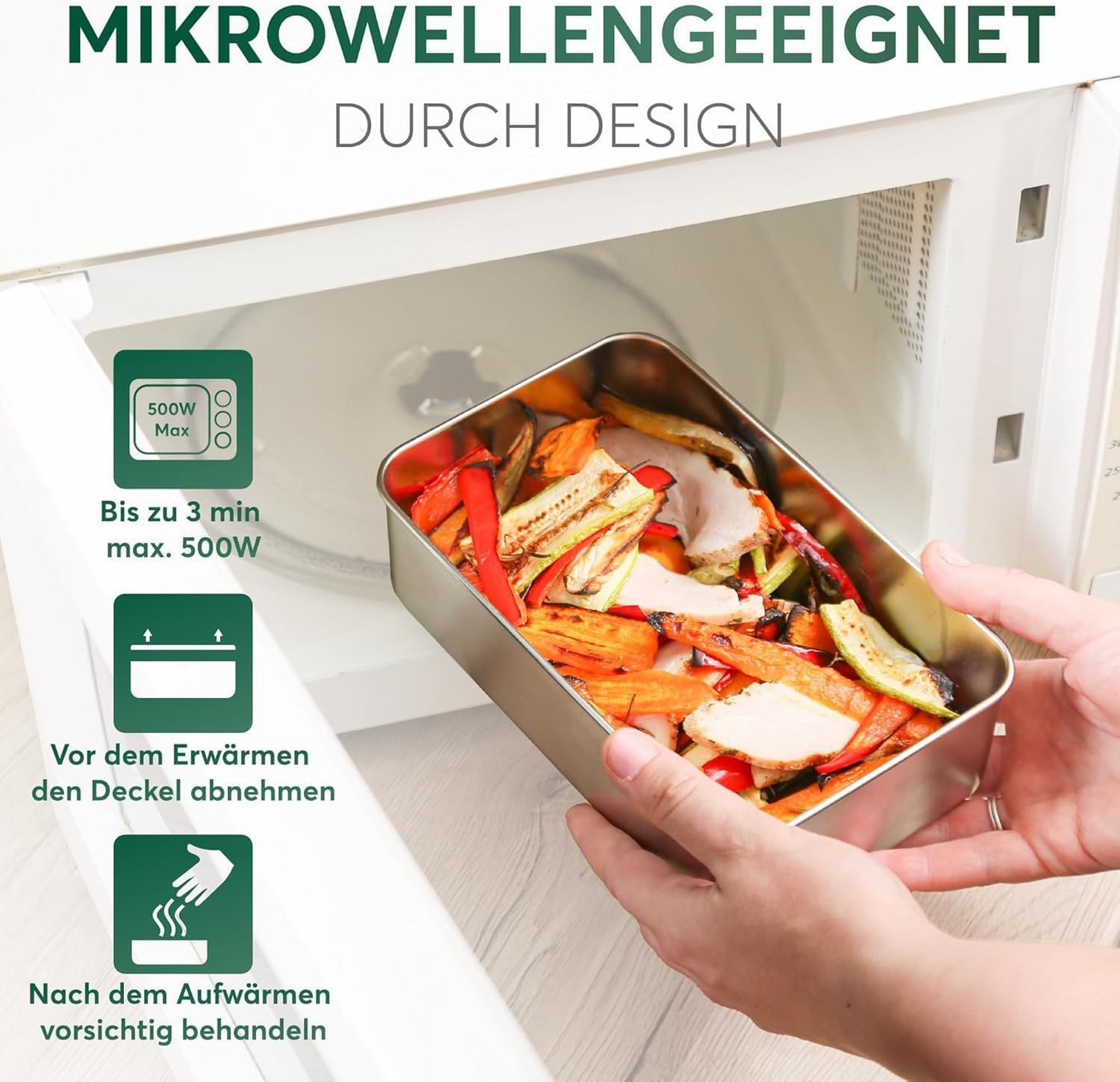 UMAMI Lunchbox mit Gabel & Verstellbarem Trenner, Mikrowellen Spülmaschinenfest, Edelstahl, Auslaufsicher für Erwachsene, Metall-Bento-Box – Bild 5 von 5