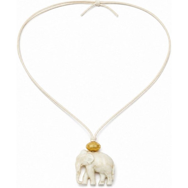 unbespielt Collier Modeschmuck Kette Elefant weiß grau marmoriert beige Kordel 90 cm, Modeschmuck für Damen